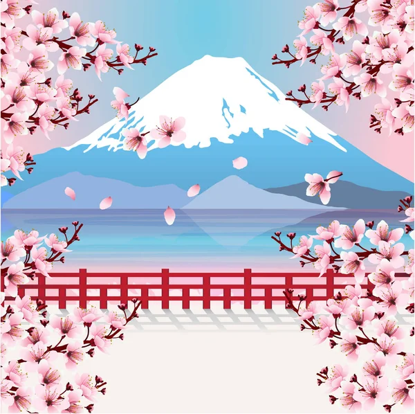 Гора с цветами сакуры — стоковый вектор