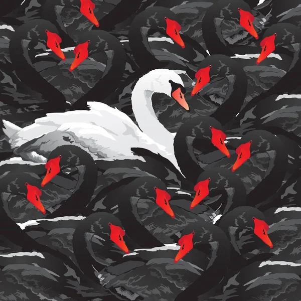 Cygne blanc dans la famille noire — Image vectorielle