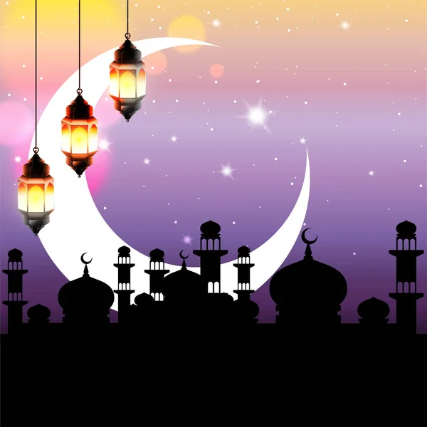 Nuit arabe avec lune et lampes arabes — Image vectorielle