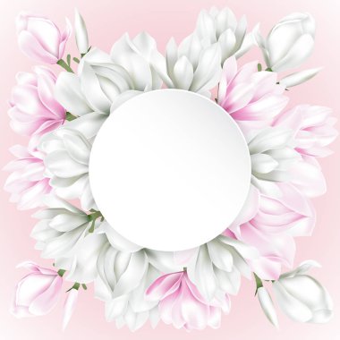 Beyaz ve pembe çiçekli yuvarlak kağıt