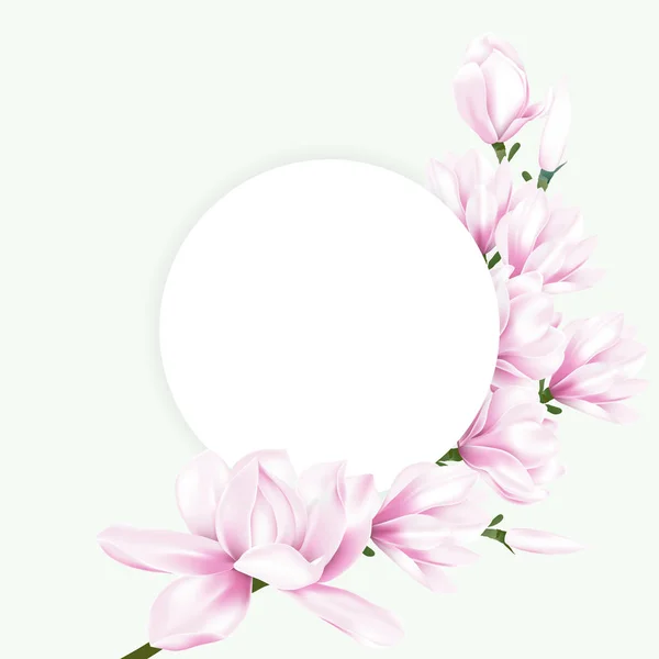 Papel redondo com flores de magnólia rosa —  Vetores de Stock