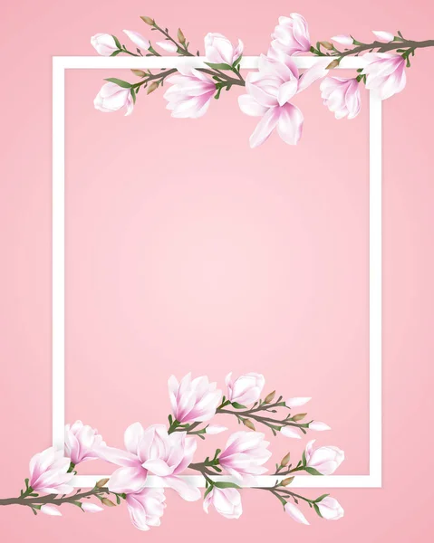 Pembe Manolya Çiçek Dalları Tatlı Pembe Bir Arka Plan Üzerinde — Stok Vektör