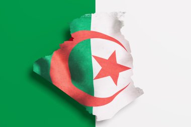 Siluet bayrak ile Cezayir Haritası