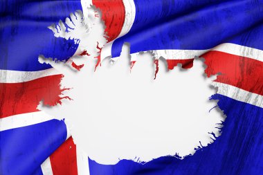 Siluet bayrak ile İzlanda Haritası