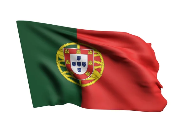 3d representación de la bandera de Portugal sobre fondo blanco . — Foto de Stock