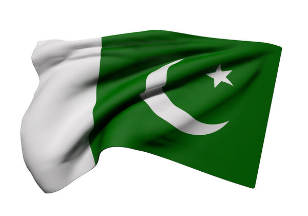 3d rendering of Islamic Republic of Pakistan flag waving on white background