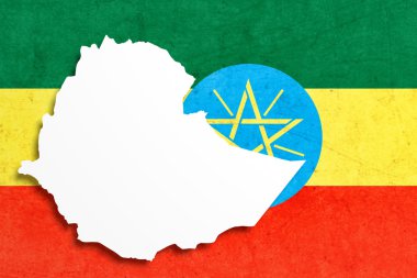 Siluet bayrak ile Etiyopya Haritası