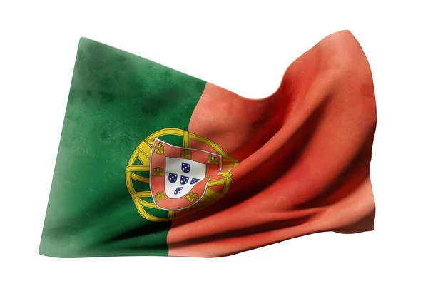 3D representación de una vieja bandera de Portugal sobre fondo blanco . —  Fotos de Stock