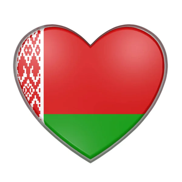 3d gjengivelse av et hviterussisk flagg på et hjerte . – stockfoto