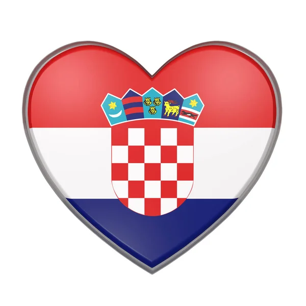 Hırvatistan bayrağı bir kalp üzerinde 3D render. — Stok fotoğraf