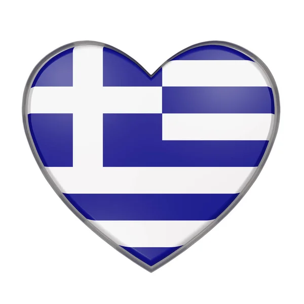 3D-weergave van een vlag van Griekenland op een hart. — Stockfoto