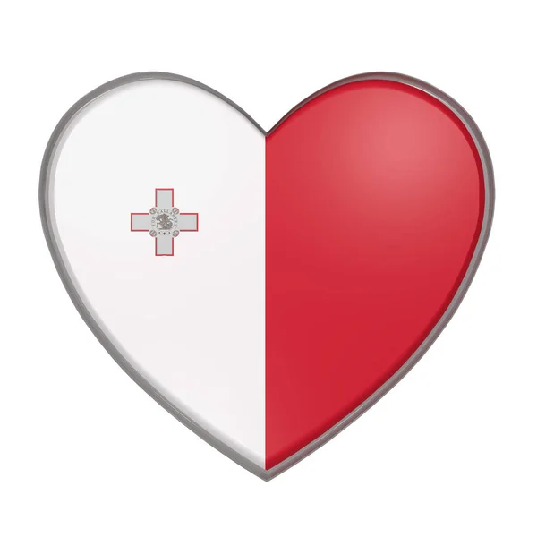 3D rendering a máltai zászló a szív — Stock Fotó