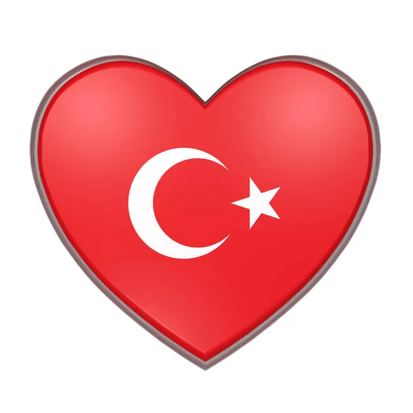 3d rendering of a Turkey flag on a heart. — Stock Photo, Image