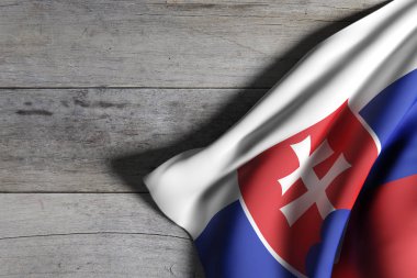 3D render ahşap arka plan üzerinde sallayarak Slovakya bayrağı