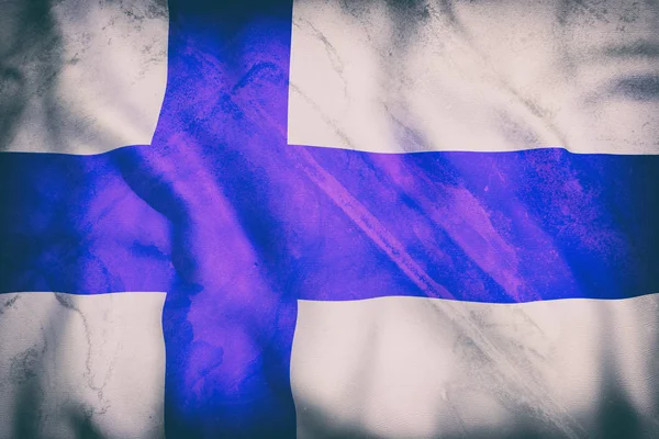 3D visszaadás-ból egy régi finn zászló integet — Stock Fotó