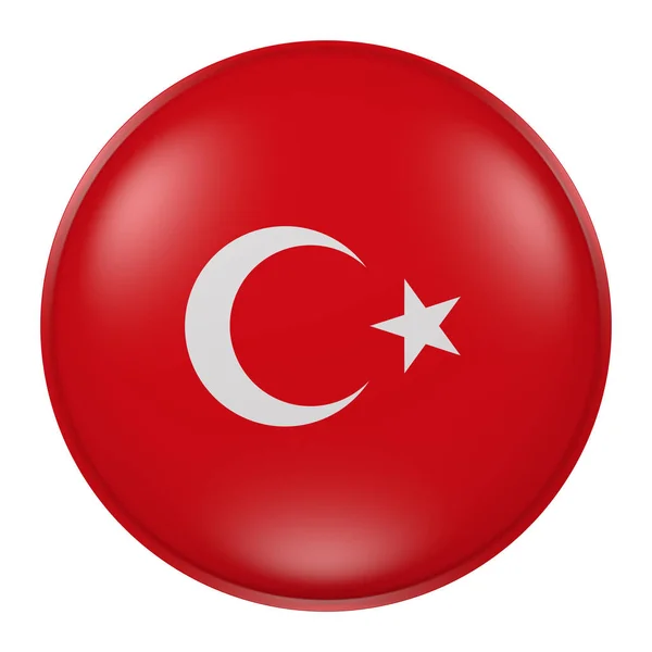 Representación 3d de la bandera de Turquía en un botón — Foto de Stock