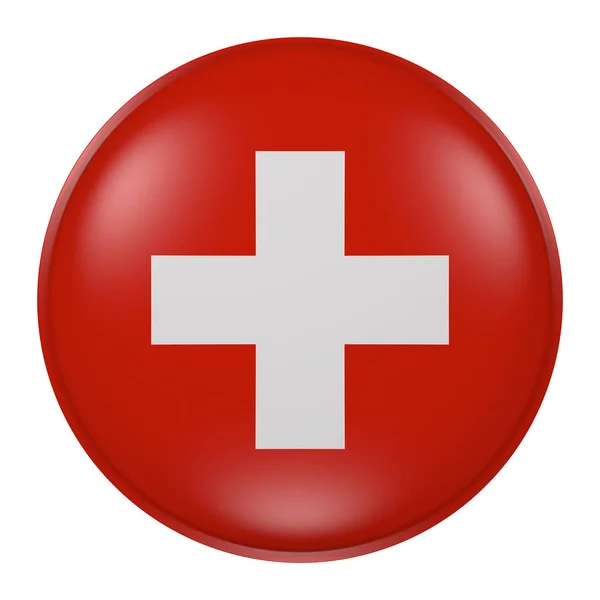 3D vykreslování z vlajky Švýcarska na tlačítku — Stock fotografie