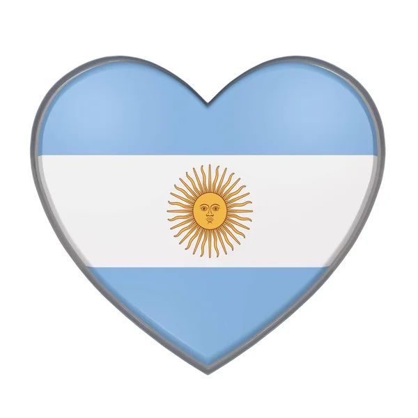 3D-Darstellung einer argentinischen Flagge auf einem Herzen. weißer Hintergrund — Stockfoto