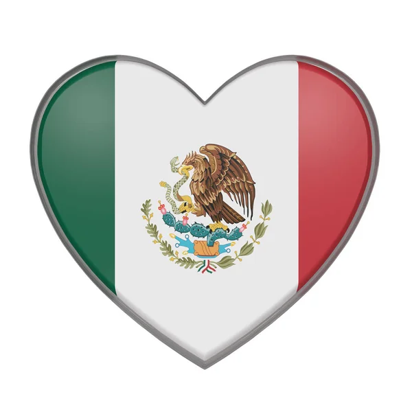 3D-Darstellung einer Mexicol-Flagge auf einem Herzen. weißer Hintergrund — Stockfoto
