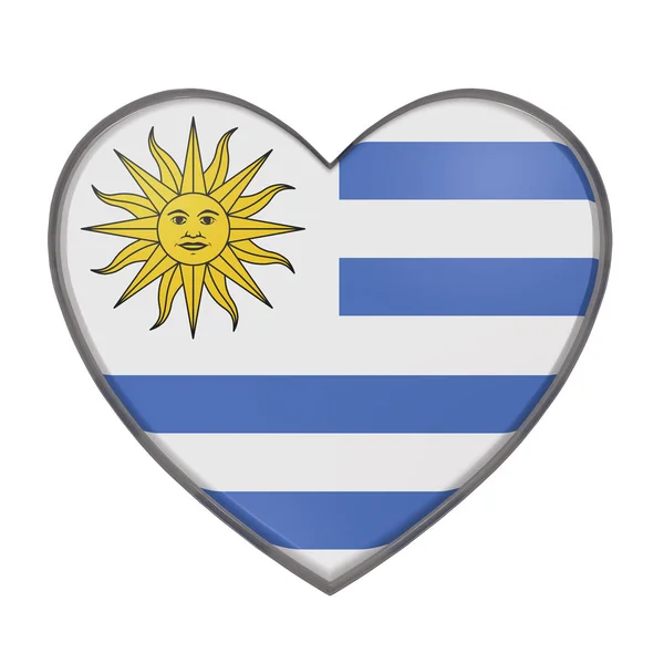 3d representación de una bandera de Uruguay en un corazón. Fondo blanco — Foto de Stock
