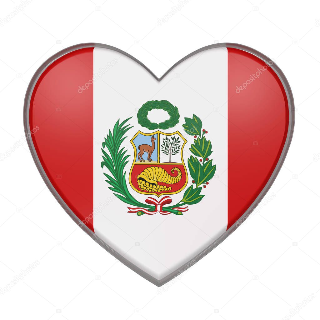 3d rendering of a Peru flag on a heart. White background — Stock Photo ...
