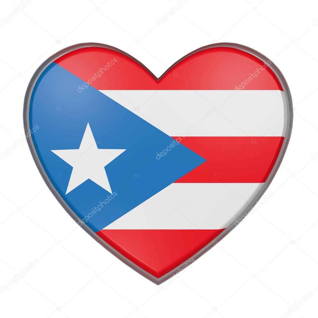 3d rendering of a Puerto Rico flag on a heart. White background