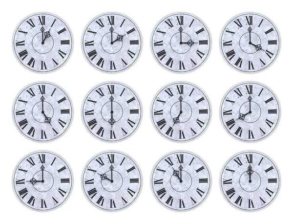 Twelve clock faces — Stock Photo, Image