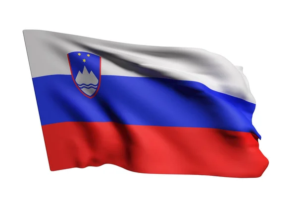 Renderowania 3D flagi Słowenii macha na białym tle — Zdjęcie stockowe