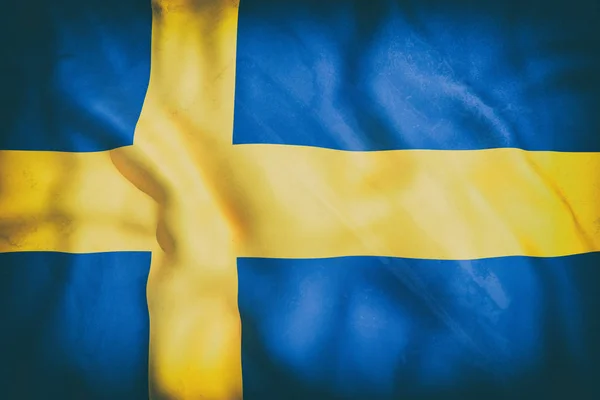 Eski bir İsveç bayrağı sallayarak 3d render — Stok fotoğraf