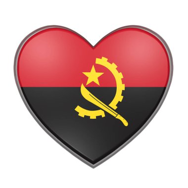 bir kalp bir Angola bayrağı 3D render. Beyaz arka plan