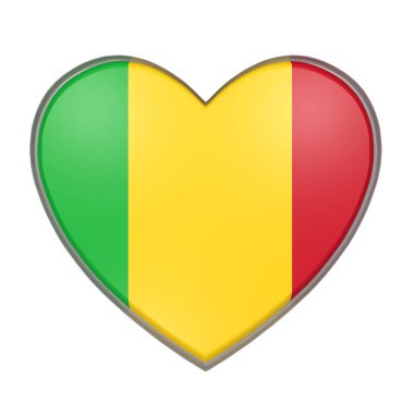 bir kalp bir Mali bayrağı 3D render. Beyaz arka plan