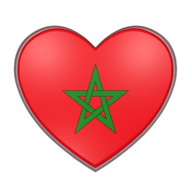 bir kalp bir Fas bayrağı 3D render. Beyaz arka plan