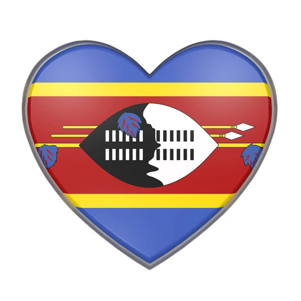 3d renderização de uma bandeira da Suazilândia em um coração. Fundo branco — Fotografia de Stock