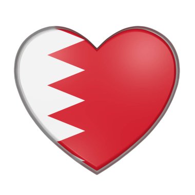 Bahreyn bayrağı bir kalp üzerinde 3D render. Beyaz arka plan