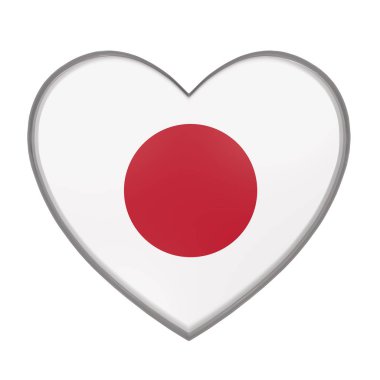 bir kalp bir Japonya bayrağı 3D render. Beyaz arka plan
