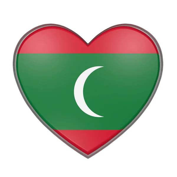 Τρισδιάστατη απεικόνιση του μια σημαία Μαλδίβες σε μια καρδιά. Λευκό φόντο — Φωτογραφία Αρχείου
