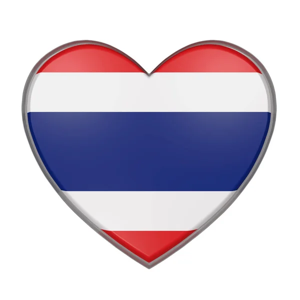 Rendering 3d di una bandiera tailandese su un cuore. Fondo bianco — Foto Stock
