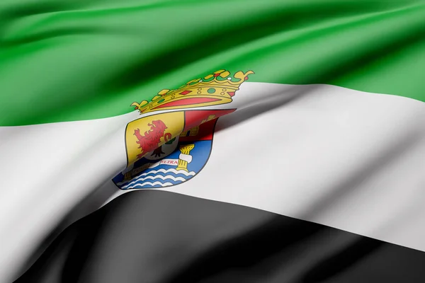 Extremadura flagga vajande — Stockfoto