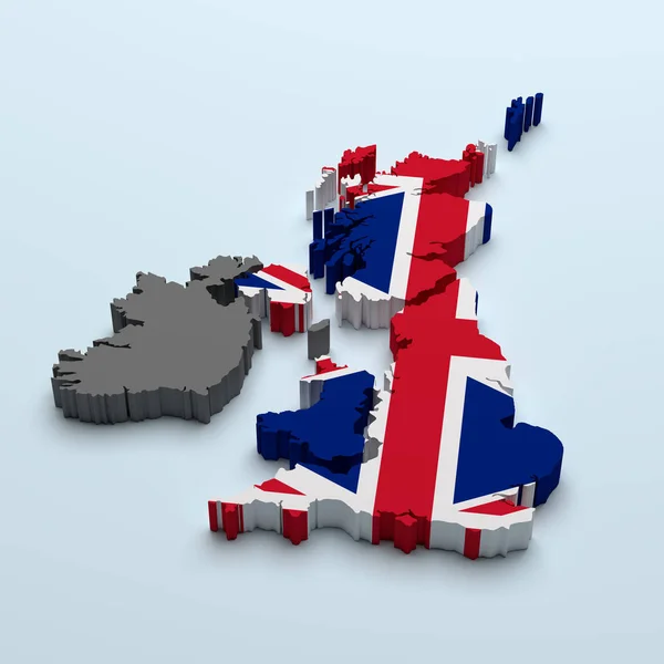 Rendering 3d di una mappa del Regno Unito con una bandiera timbrata — Foto Stock