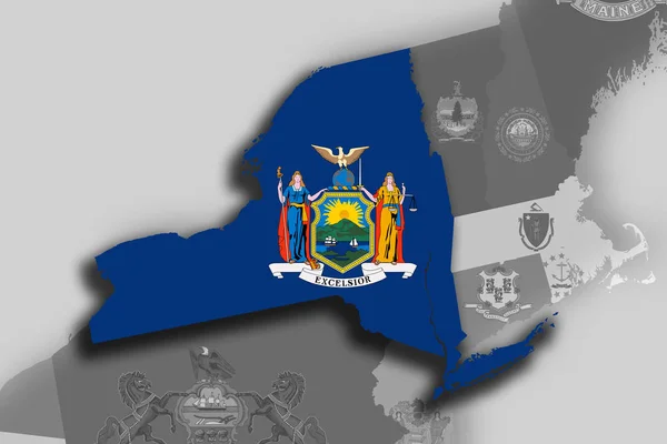 New York Karte und Flagge — Stockfoto