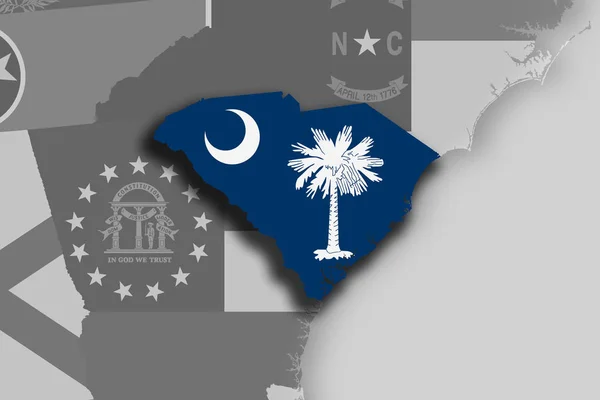 South Carolina karta och flagga — Stockfoto