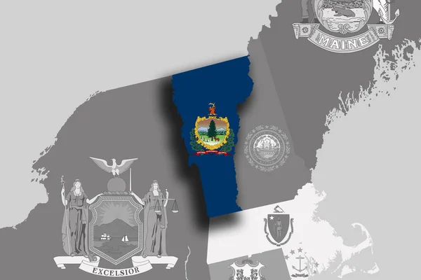 Vermont kaart en vlag — Stockfoto