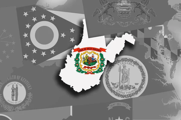 Mapa Západní Virginie a vlajky — Stock fotografie
