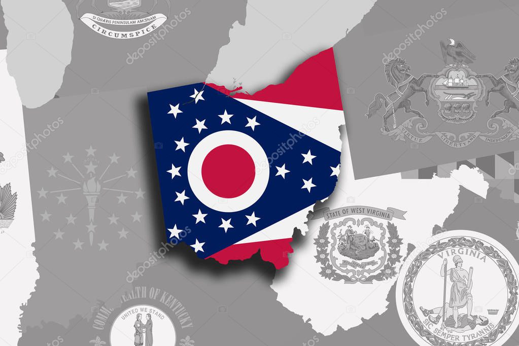Ohio map and flag