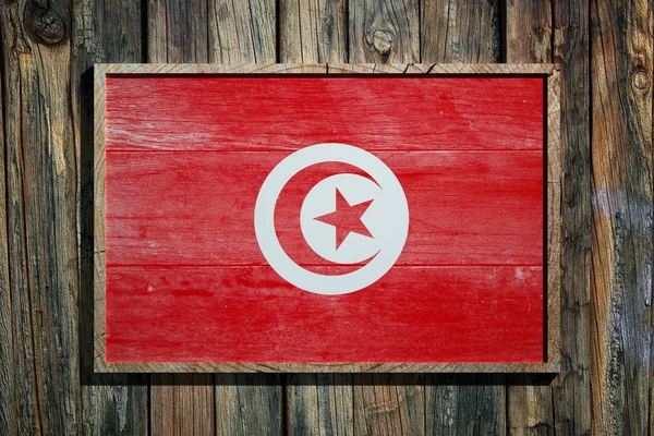 Bandeira de madeira Tunísia — Fotografia de Stock