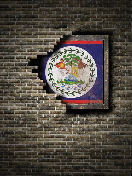 Old Belize flag in brick wall — Stock Photo, Image