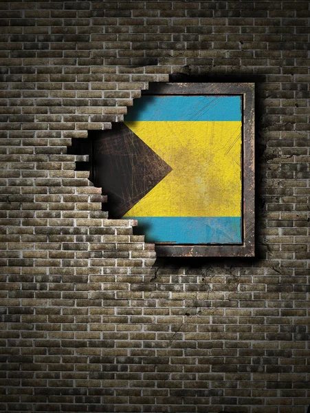Antigua bandera de Bahamas en muro de ladrillo —  Fotos de Stock