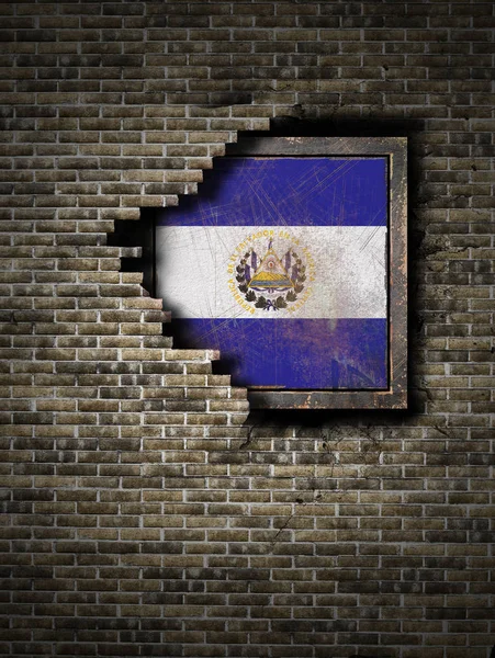 Old Republic of El Salvador flag in brick wall — Stock Photo, Image