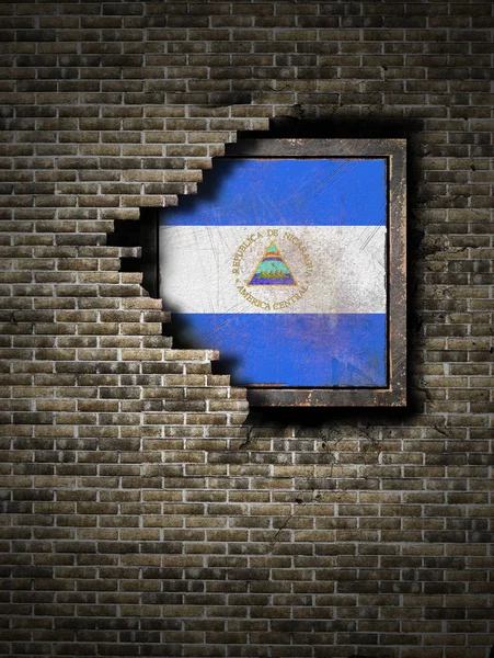 Antigua bandera de Nicaragua en muro de ladrillo — Foto de Stock