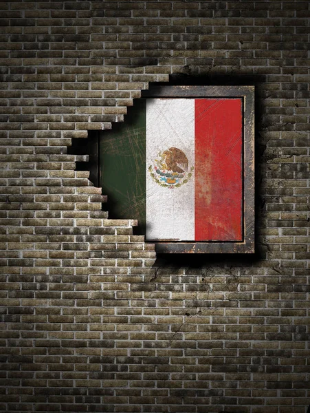 Alte mexikanische Flagge in Ziegelmauer — Stockfoto